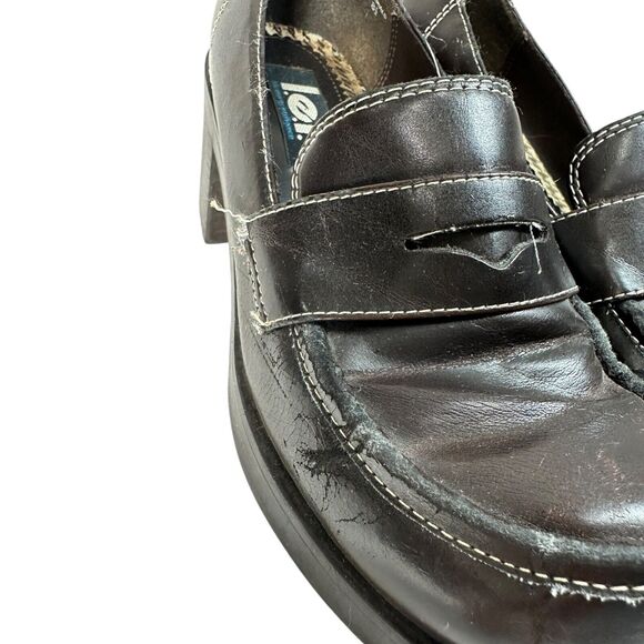 Vintage Lei Heels Brown Platform Ankle Chunky Y2K 90s Oxfords 8.5 *READ Damage* - Picture 6 of 9